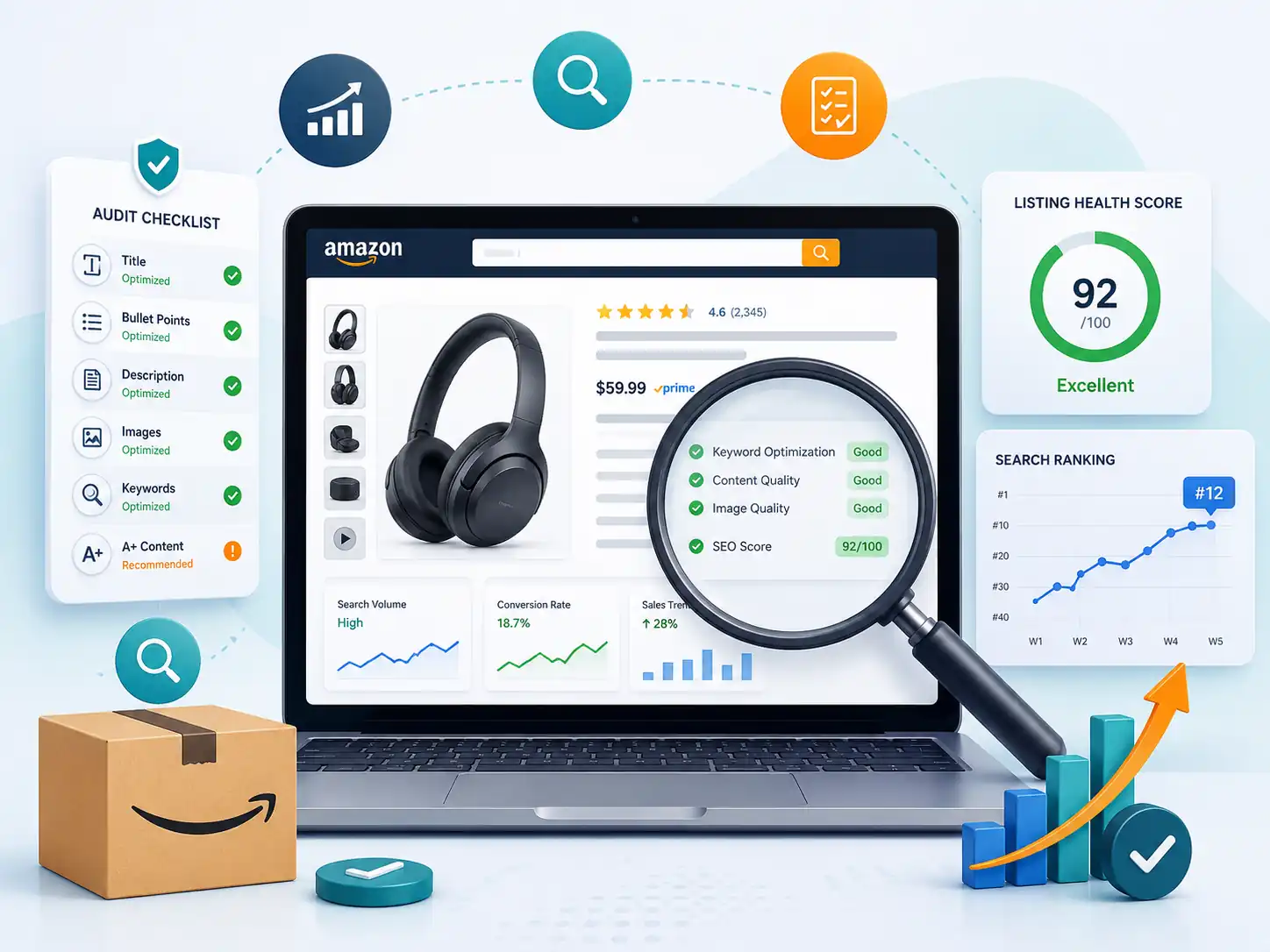 Amazon product listing audit dashboard for review workflow and listing optimization in Lucknow